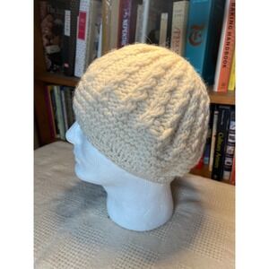 Cream Hand Knit Beanie Hat Cable Knit Cozy Winter Warm Slouchy